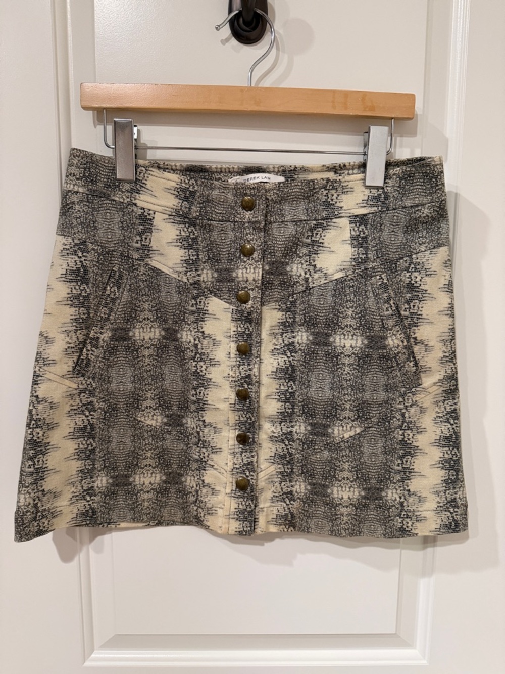 Derek Lam Black & Cream Button-Front Mini Skirt